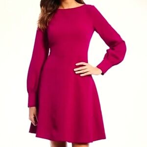 VINCE CAMUTO Fit & Flare Dress Long Sleeve Magenta Pink Women's Plus Size 14
